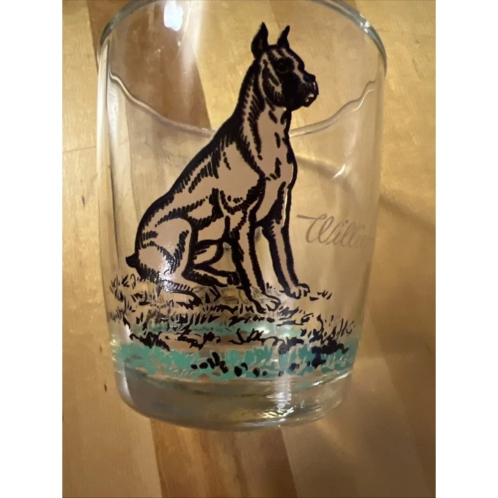 Hazel Atlas Willie the Boxer Dog Glass Tumbler Rocks Bar Ware Drinking